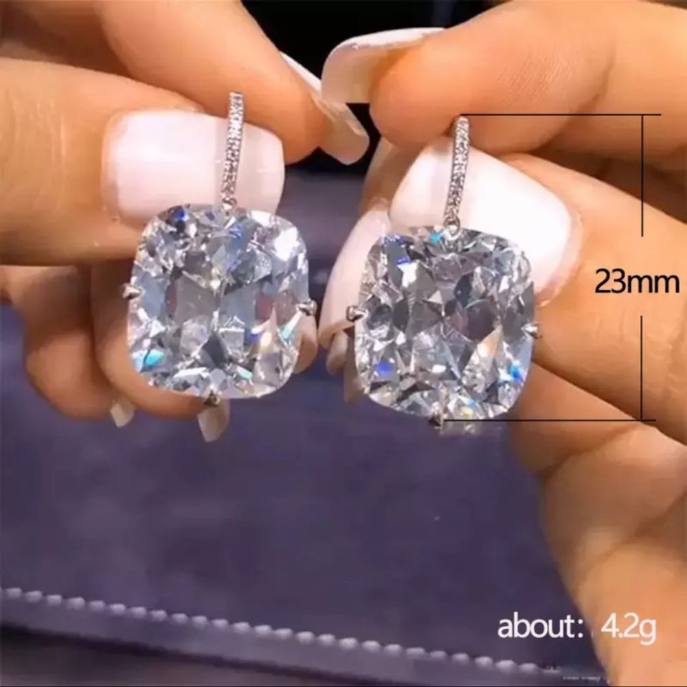 Diamond drop earrings dangly jewel rhinestone crystal cubic zirconia silver y2k - Picture 3 of 5
